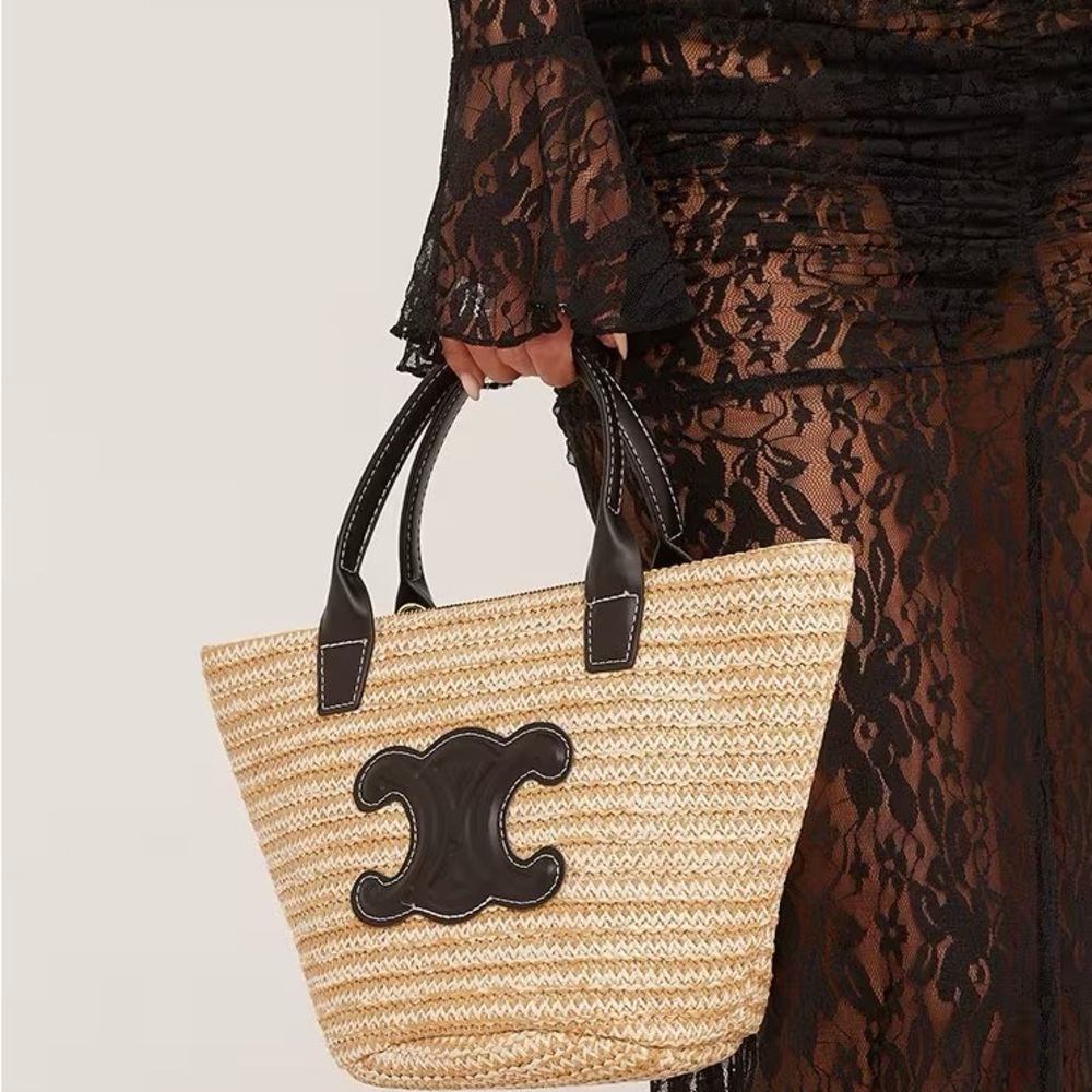 EGO Elegant Straw Tote Bag with Black Accents